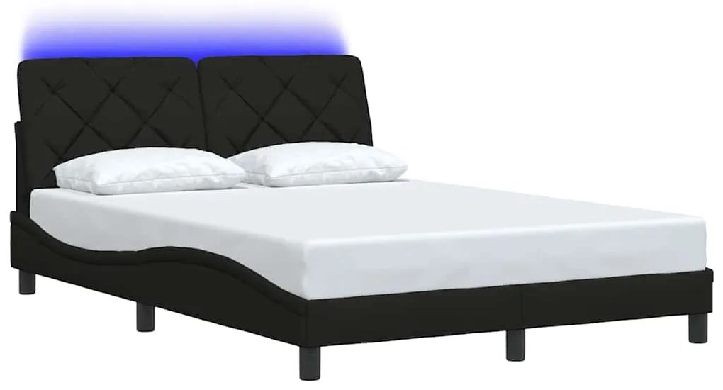 Estrutura de cama com LED sem colchão 140x190 cm tecido preto
