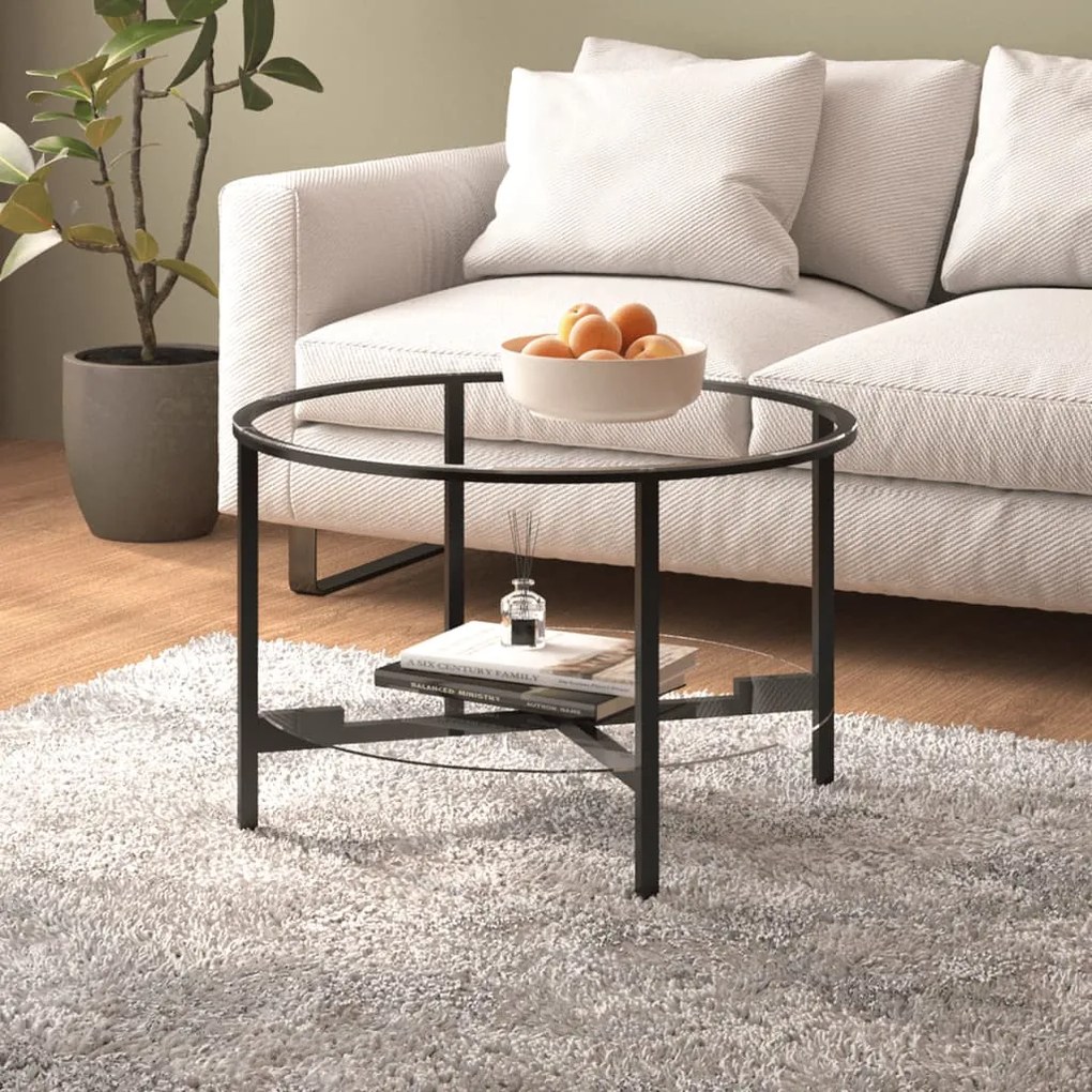 331617 vidaXL Mesa de centro 70 cm vidro temperado preto e transparente