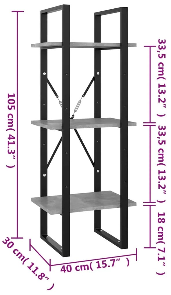 Estante c/ 3 prateleiras derivados de madeira cinzento