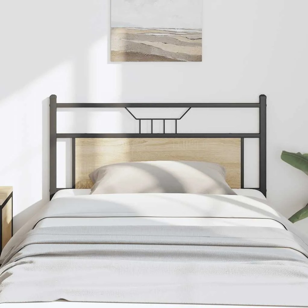 vidaXL Cabeceira de cama 100 cm derivados madeira/aço carvalho sonoma