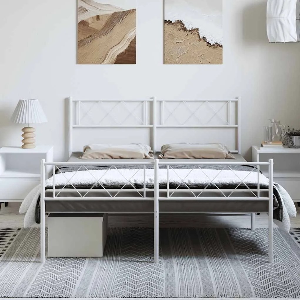 Estrutura de cama com cabeceira e pés 135x190 cm metal branco