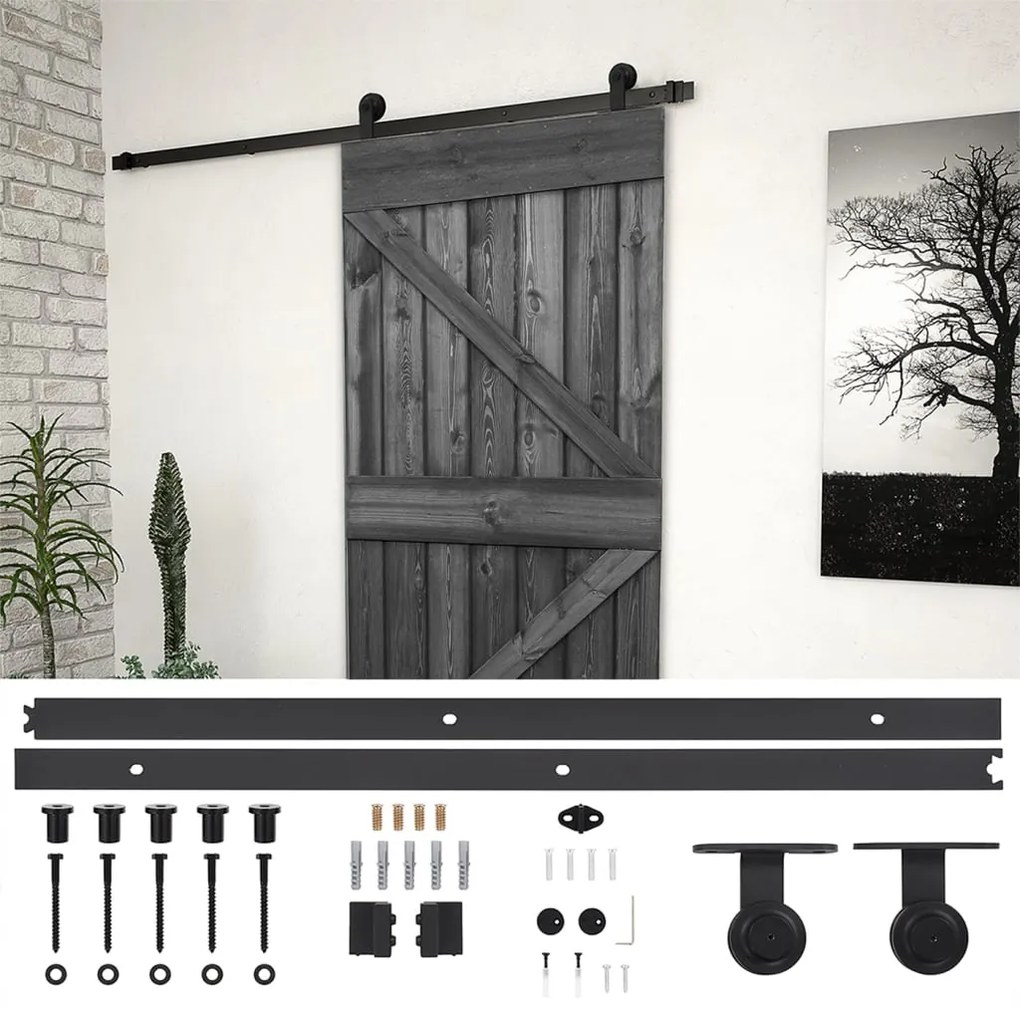 vidaXL Porta de correr com ferragens 80x210 cm pinho maciço preto