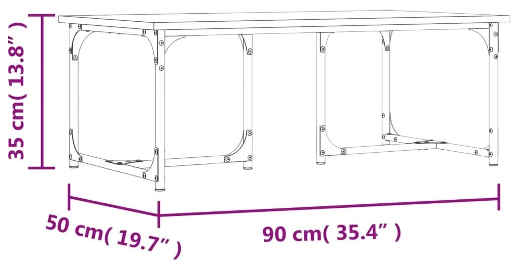 Mesa de centro 90x50x35 cm derivados madeira cinzento sonoma