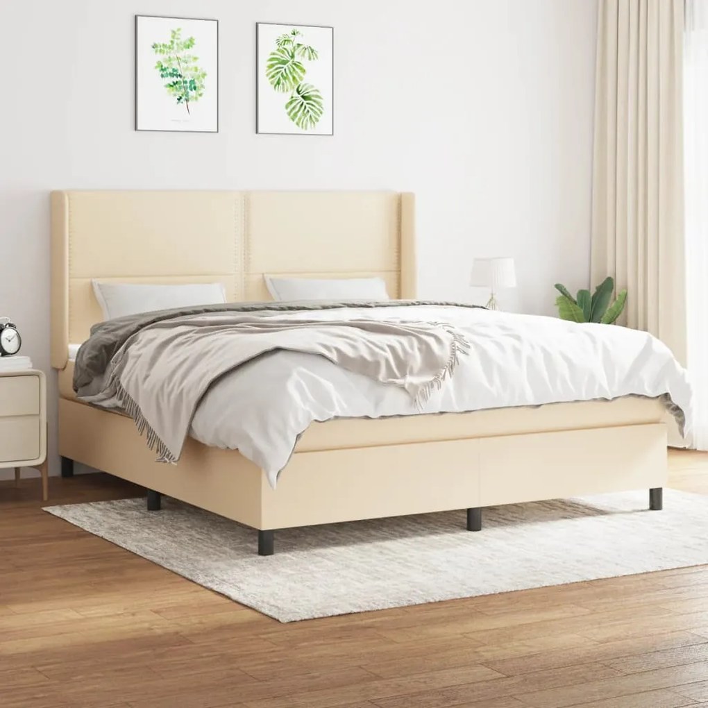 vidaXL Cama com molas/colchão 160x200 cm tecido cor creme