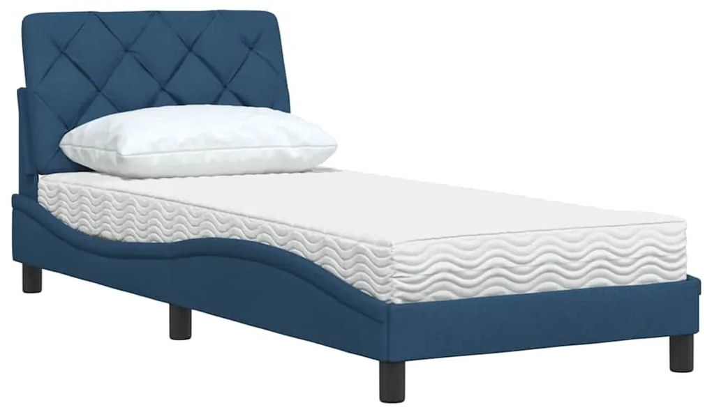 Cama com colchão 90x190 cm tecido azul