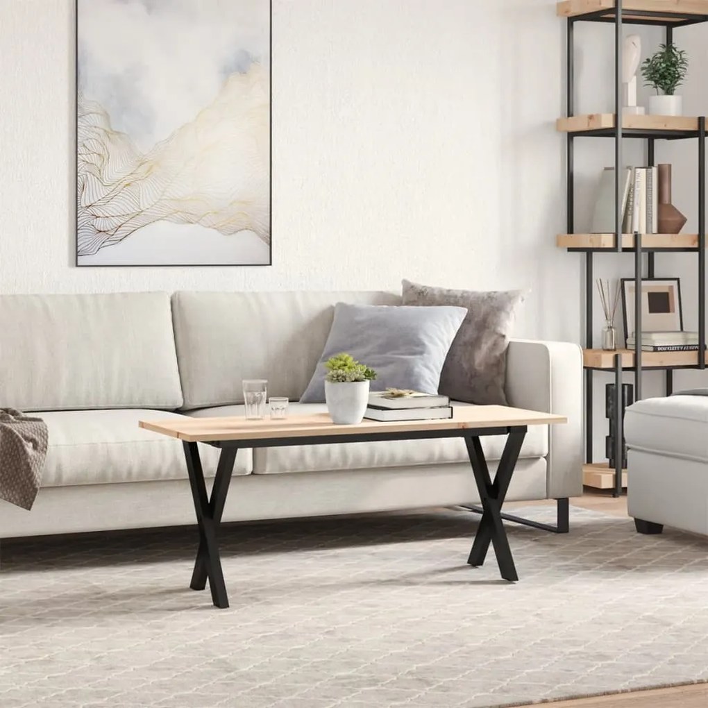 Mesa de centro estrutura em X 110x40x45cm pinho e aço