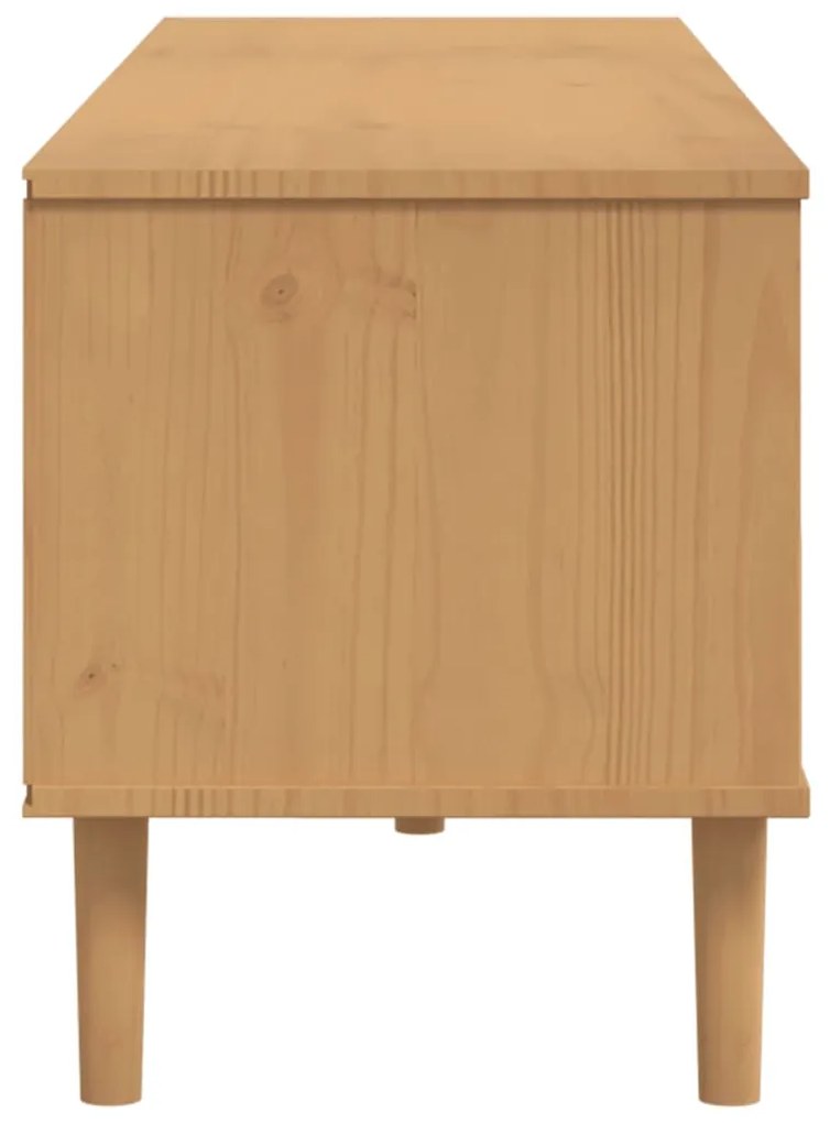 Móvel de TV SENJA aspeto vime 158x40x49cm pinho maciço castanho