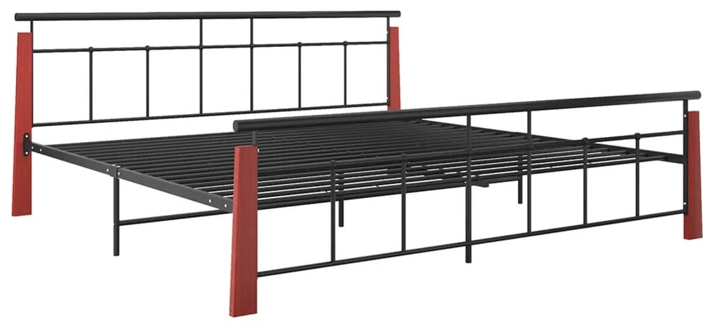 Estrutura de cama 200x200 cm metal/madeira de carvalho maciça