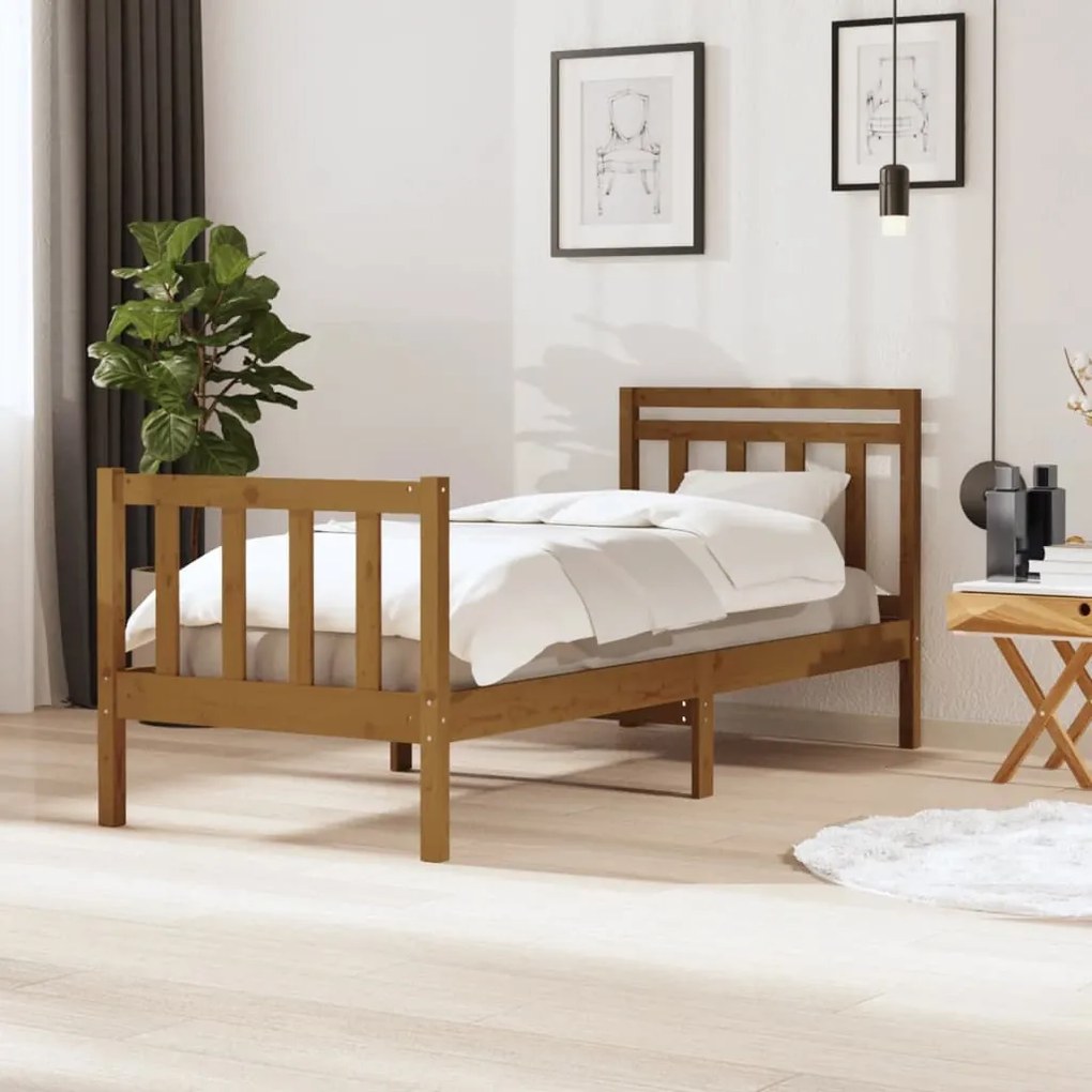 vidaXL Estrutura de cama solteiro 90x190cm madeira maciça castanho mel