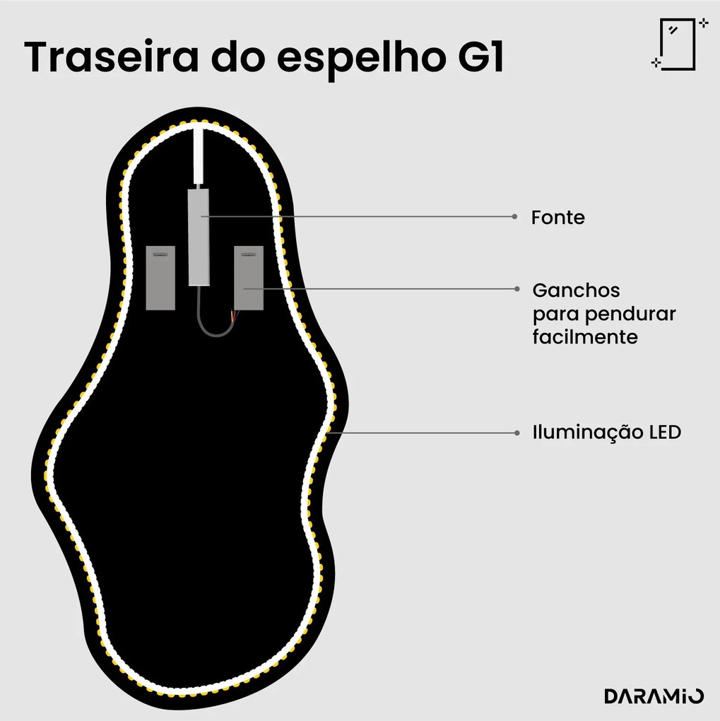 Espelho ondulado com luz G1