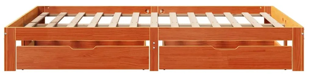 Estrutura cama c/ gavetas 120x190 cm pinho maciço castanho-mel