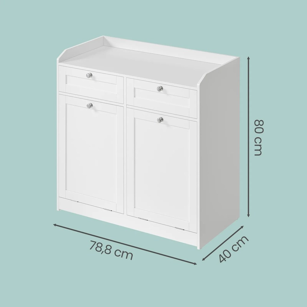 Armário de casa de banho, com 2 cestos de roupa suja removíveis 40 x 78,8 x 80 cm e 2 gavetas Branco