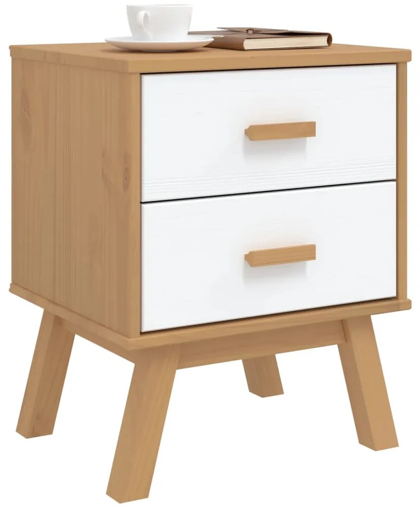 Mesa de cabeceira OLDEN madeira de pinho maciça branco/castanho