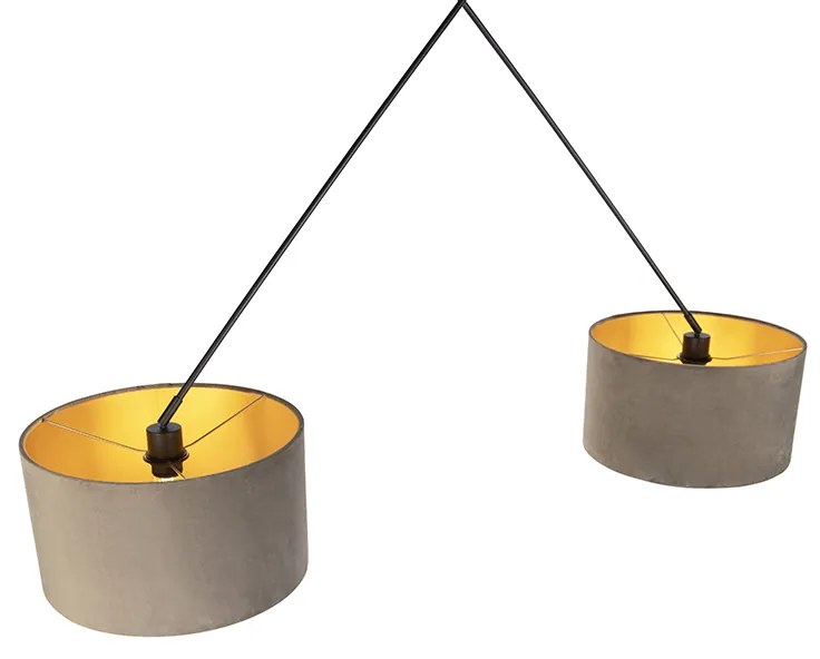 Candeeiro de suspensão preto com abajures de veludo castanho com dourado 35 cm 2-luzes - Blitz Country / Rústico,Rústico