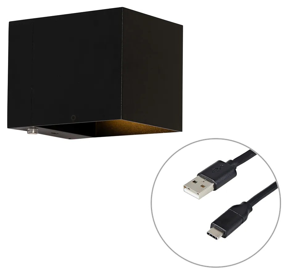 Candeeiro de parede preto com LED e dimmer tátil recarregável - Joris
