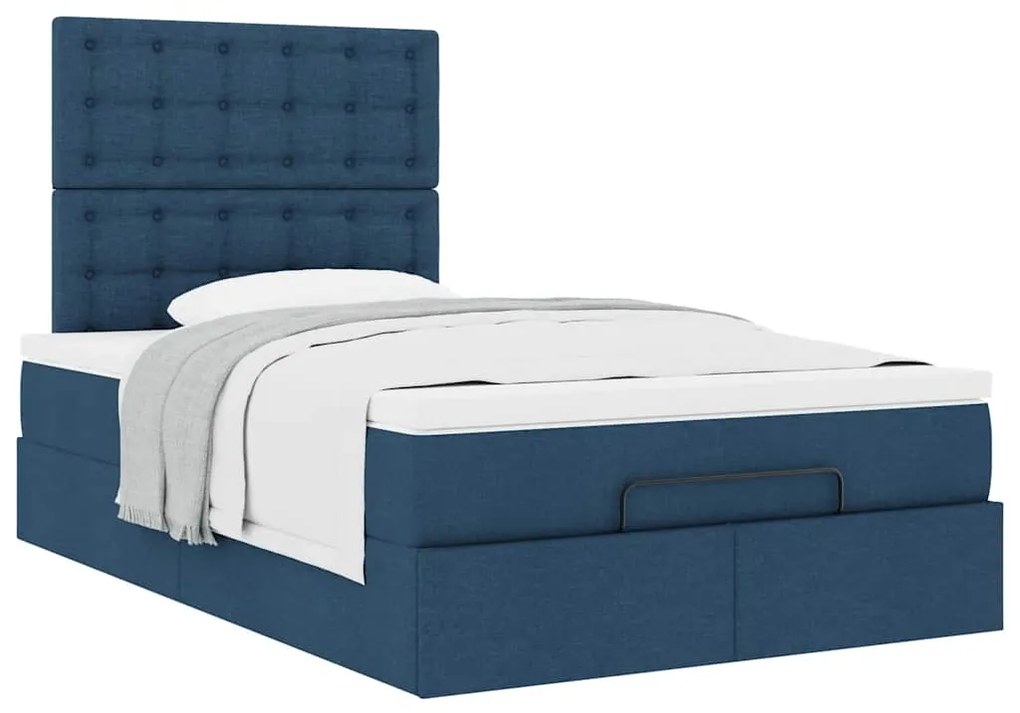 Estrutura de cama otomana com colchão 120x190 cm tecido azul