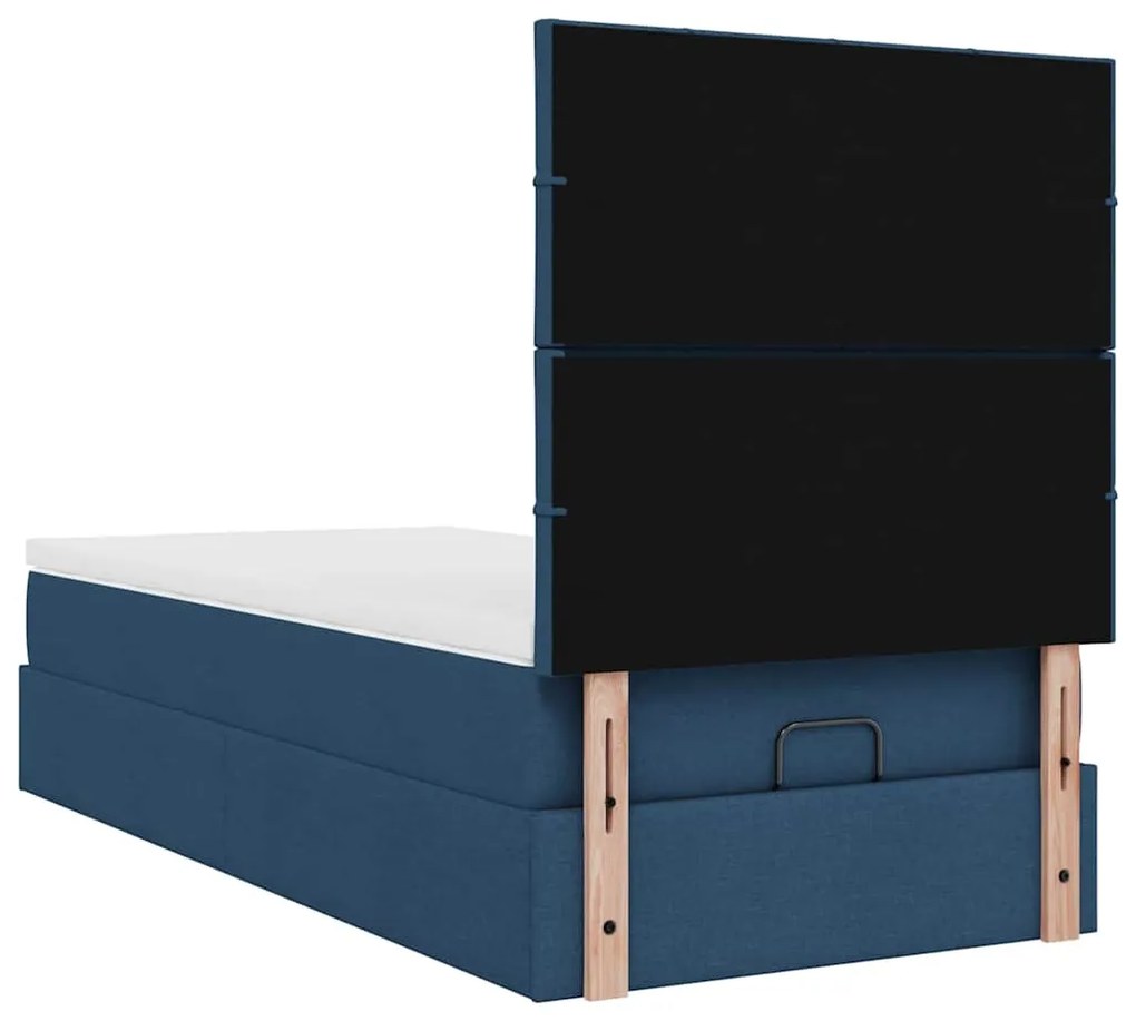 Estrutura de cama otomana com colchão tecido azul 90x190cm