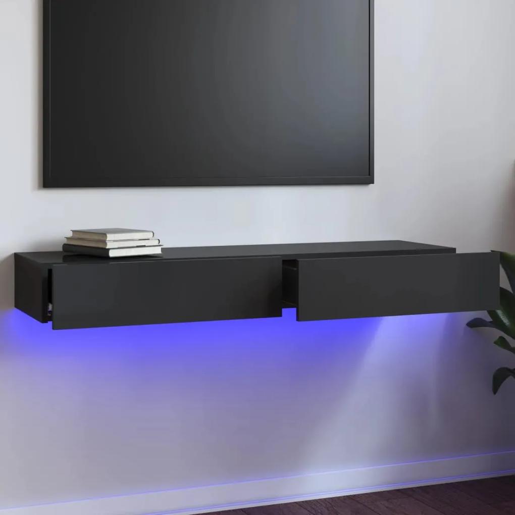 Móvel de TV com luzes LED 120x35x15,5 cm alto brilho cinzento