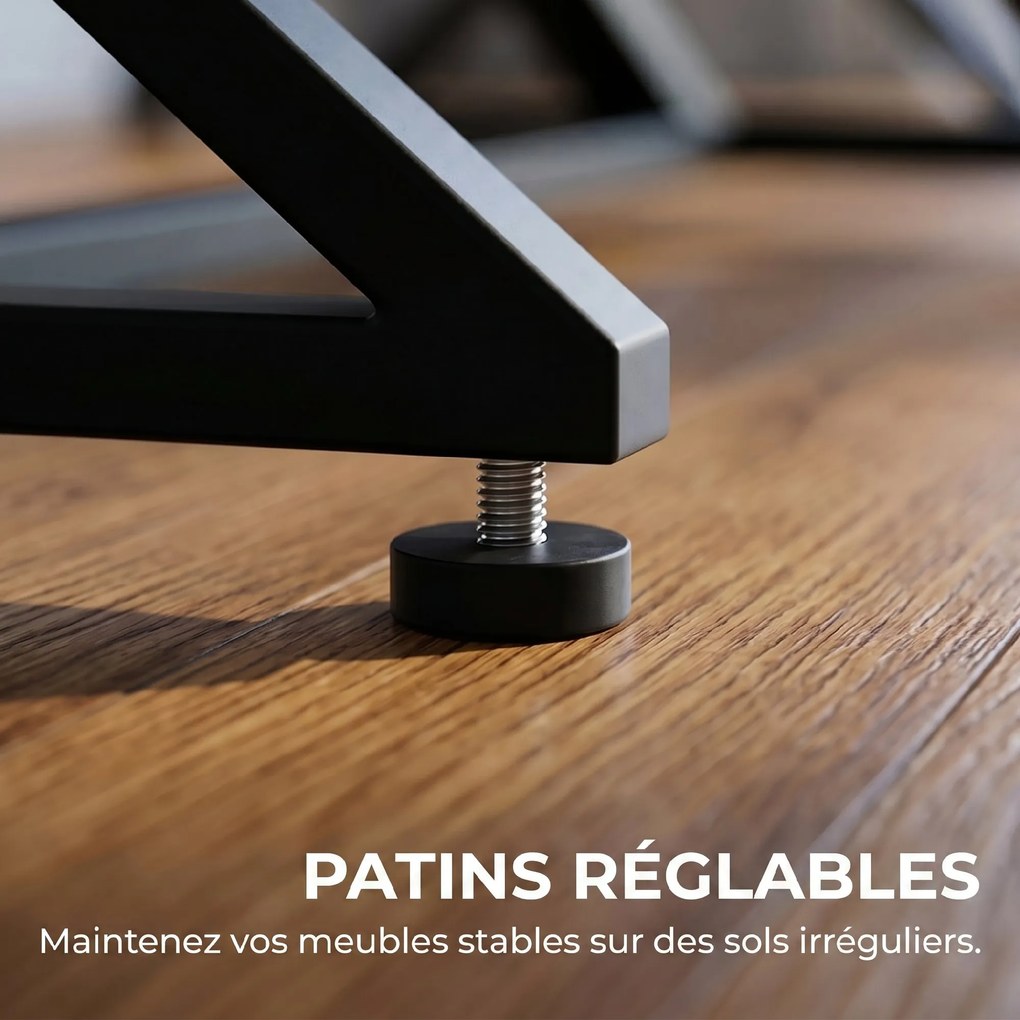 Pés de mesa em aço, 60 x 43 cm (TAMPO NÃO INCLUIDO), conjunto de 2 pés de secretária em forma de X com patins ajustáveis e parafusos, preto