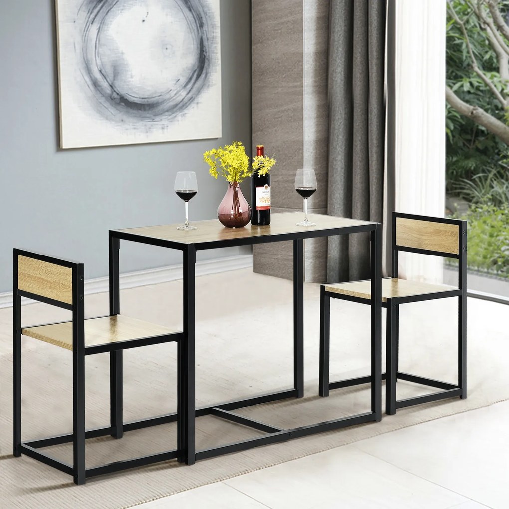Conjunto cozinha com Mesa Compacta e 2 Cadeiras com Estrutura Metálica para Pequenos Espaços Cozinha Sala de Jantar Bistró Natural