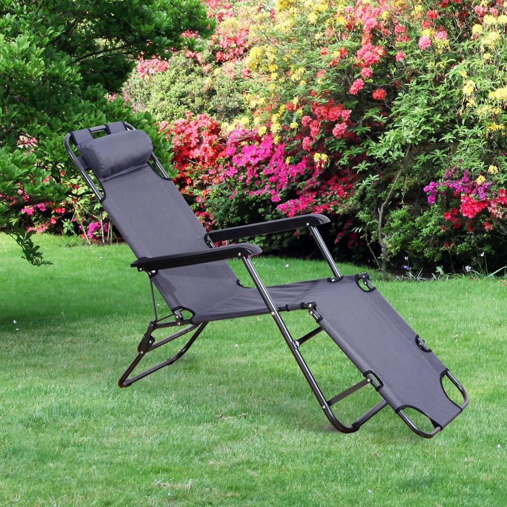 Outsunny® Espreguiçadeira dobrável Cadeira reclinável para exterior 178x60x29cm cinza