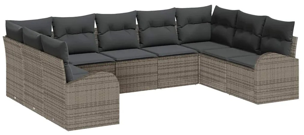 Conjunto de Sofá de Jardim de 9 Peças com Almofadas Cinza em Rattan Po