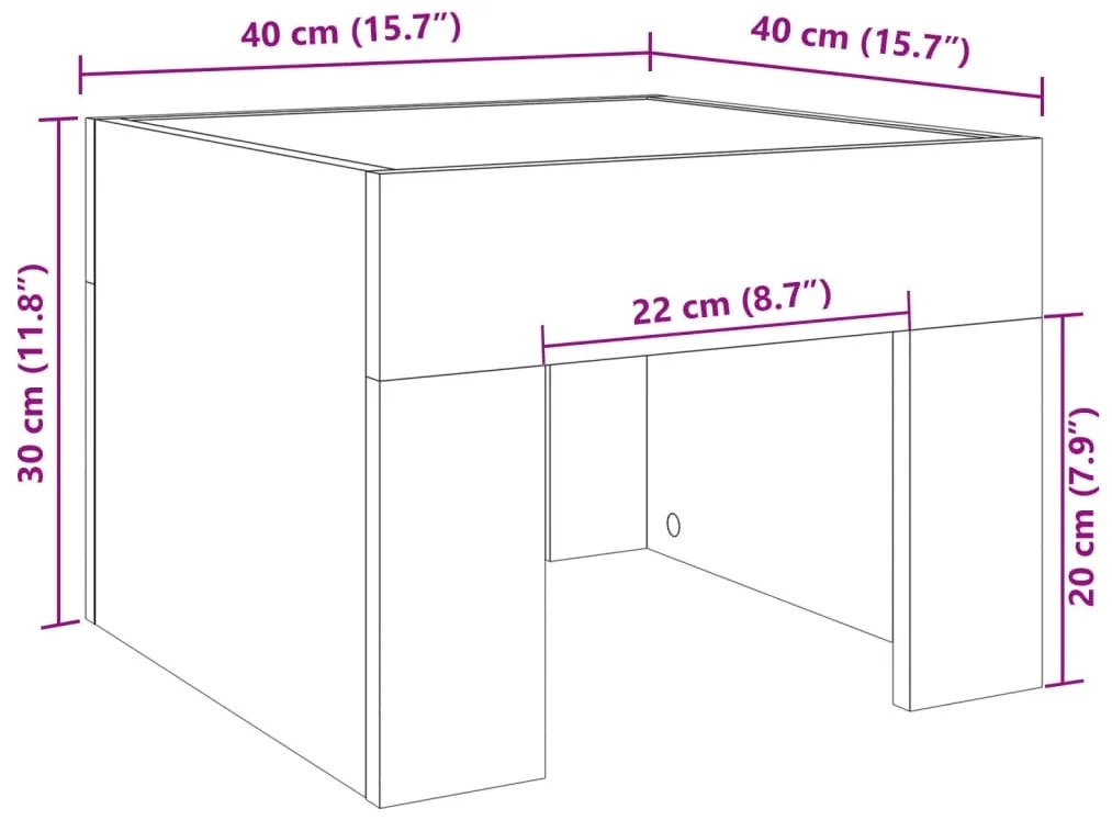 Mesa de cabeceira c/ LED Infinity 40x40x30 cm carvalho castanho