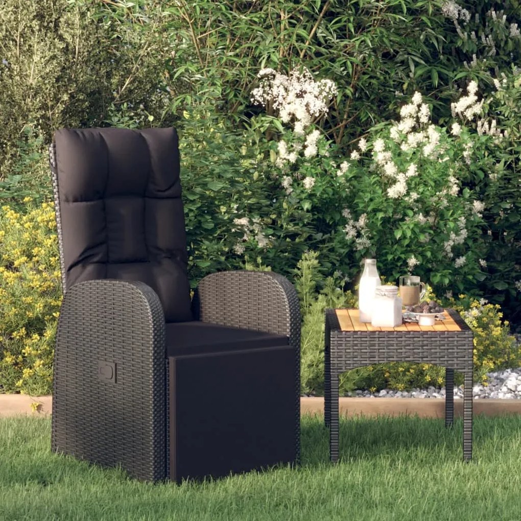 Cadeira de jardim reclinável c/ almofadões vime PE preto