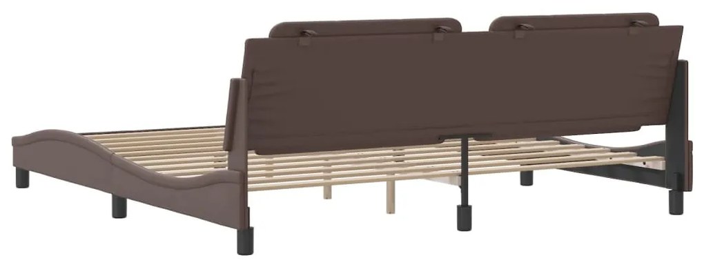 Estrutura cama c/ cabeceira 200x200cm couro artificial castanho
