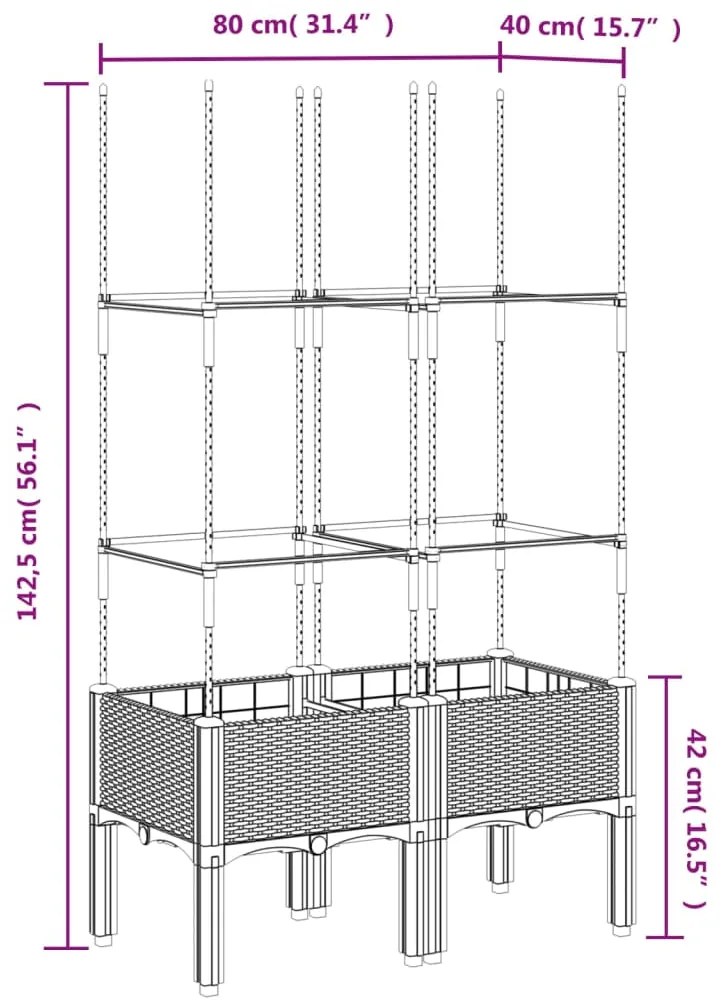 Vaso/floreira de jardim c/ treliça 80x40x142,5 cm PP branco