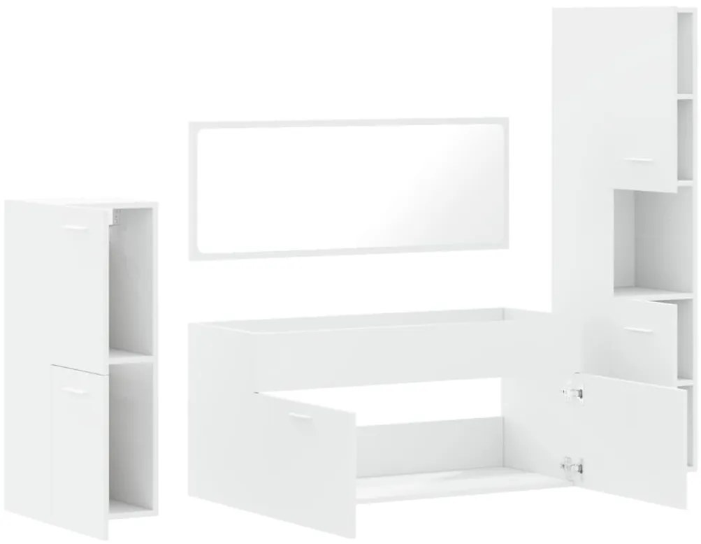 4 pcs conjunto móveis casa de banho derivados de madeira branco