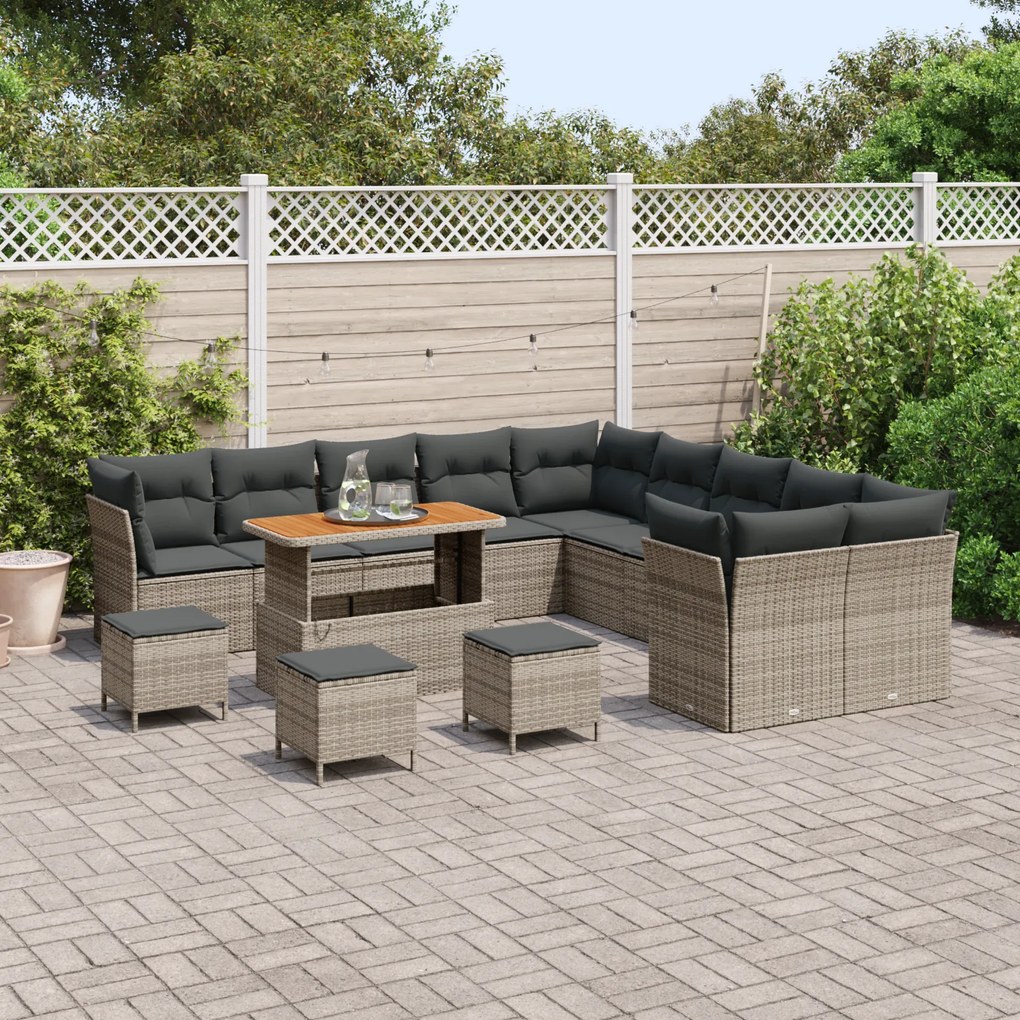 Conjunto de Sofás de Jardim vidaXL de 14 Peças com Almofadas Cinza Rat