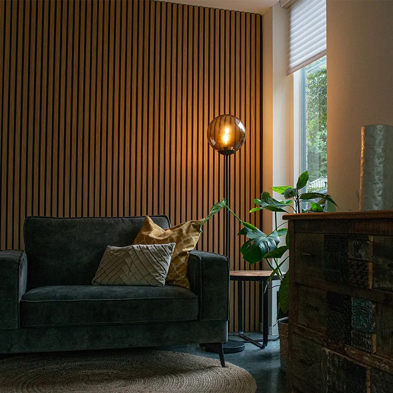 Candeeiro de pé Art Deco preto com vidro fumê - Pallon