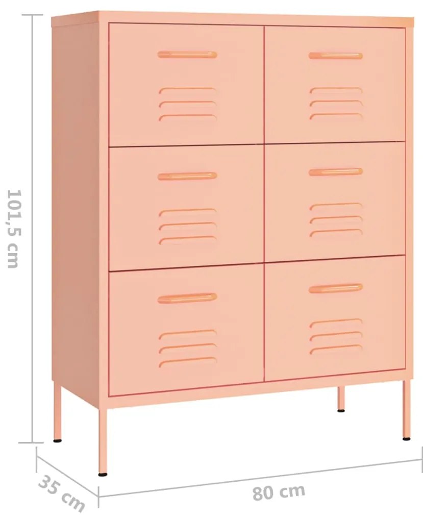 Armário com gavetas aço 80x35x101,5 cm rosa