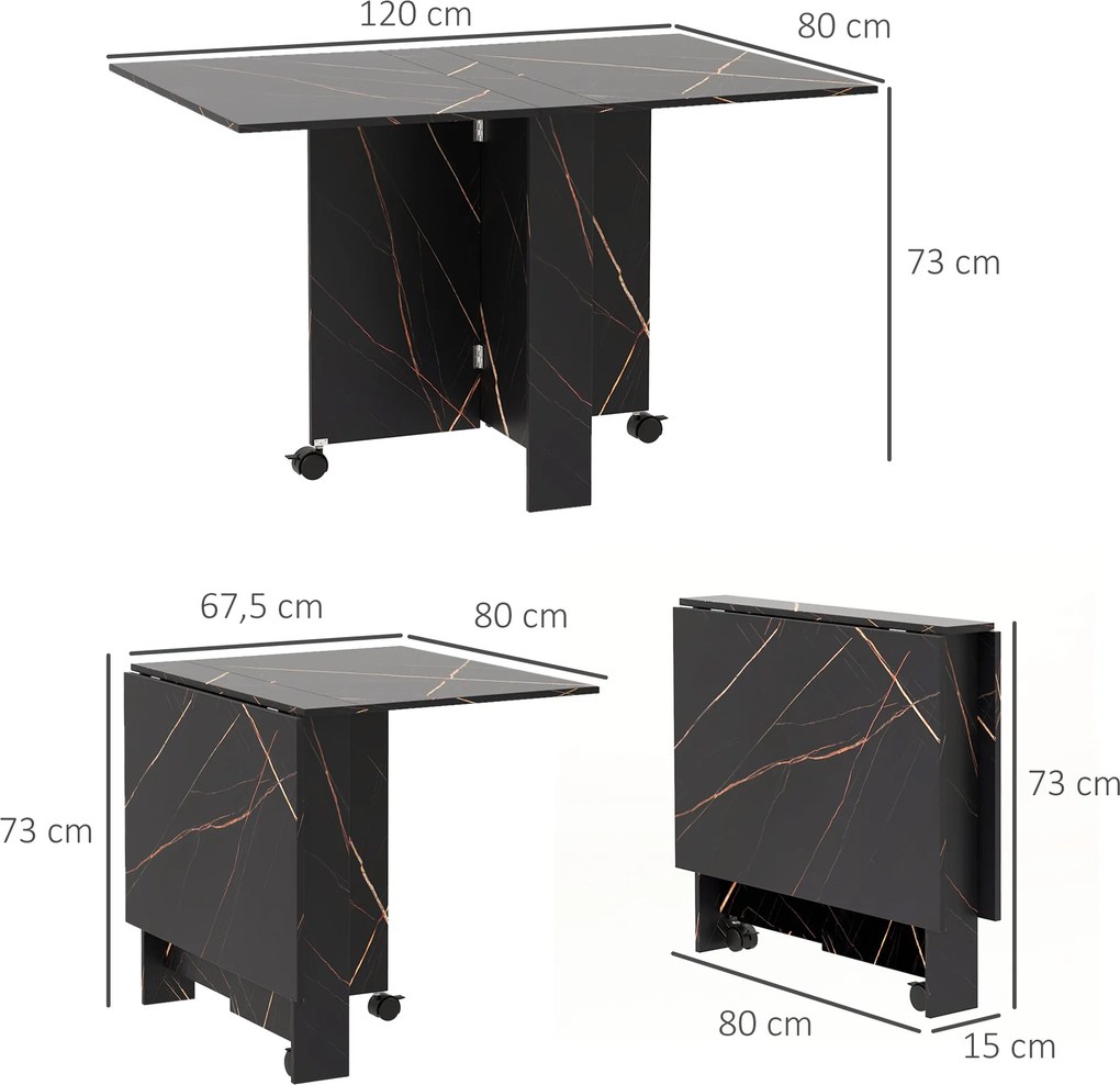 Mesa de Sala de Jantar Dobrável (CADEIRAS NÃO INCLUIDAS) com Rodas Mesa Multifuncional para Sala de Jantar 120x80x73 cm Preto