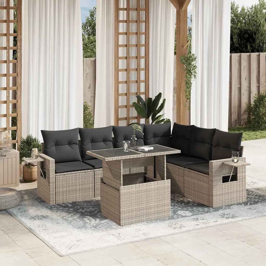 vidaXL 7 pcs conj. sofás jardim com almofadões vime PE cinzento-claro