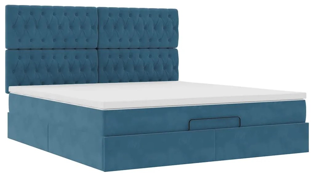 Estrutura cama otomana colchões 180x200 cm veludo azul escuro