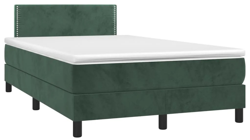 Cama boxspring com colchão 120x200 cm veludo verde-escuro