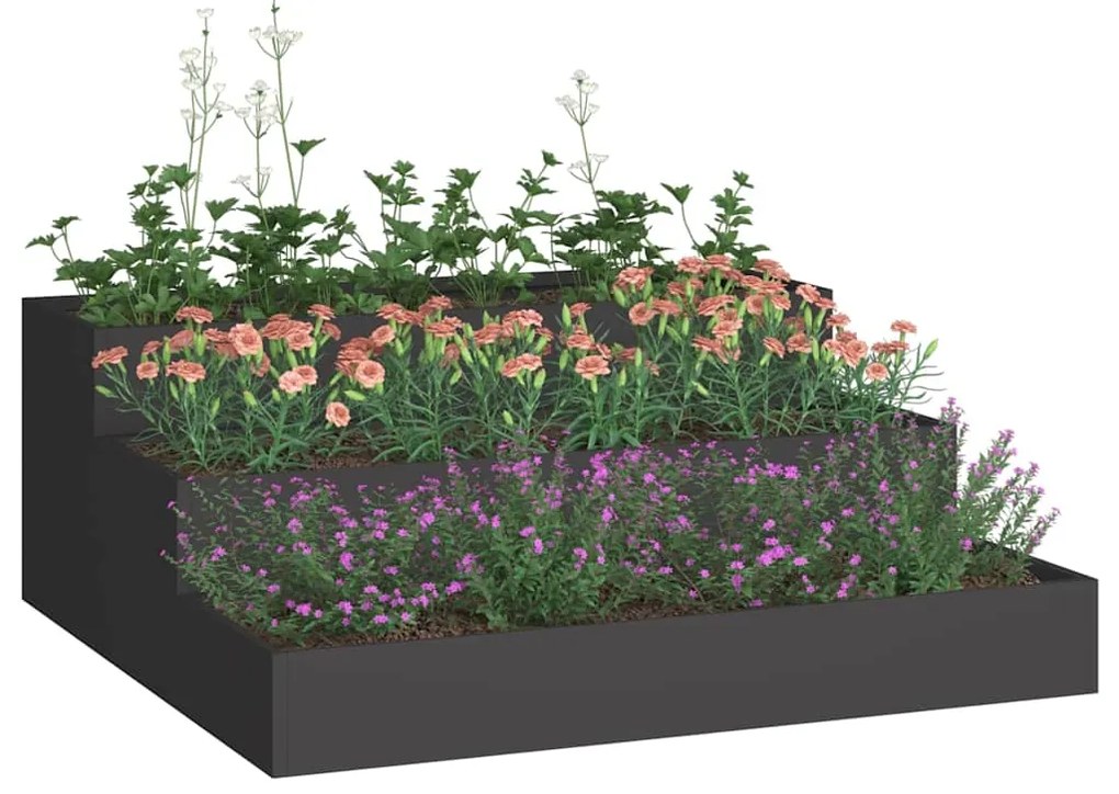 Jardineira com 3 Camadas 90x90x35 cm em Aço Preto