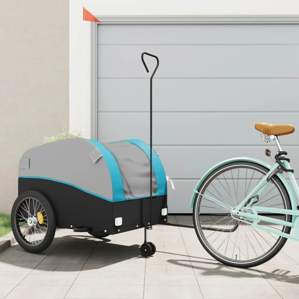 vidaXL Reboque para bicicleta 45 kg ferro preto e azul