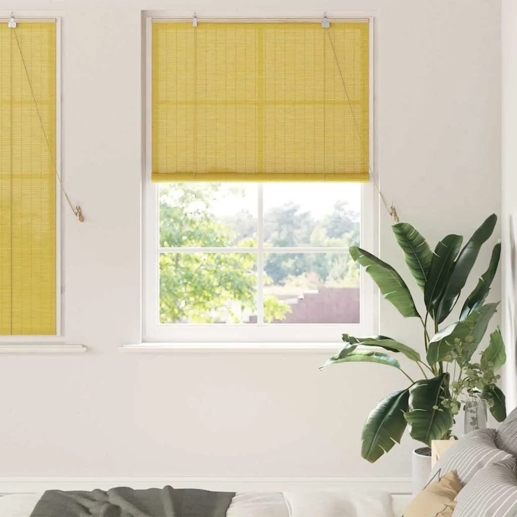 vidaXL Estores de rolo com cortinas Manual Amarelo 120 x 160 cm Bambu