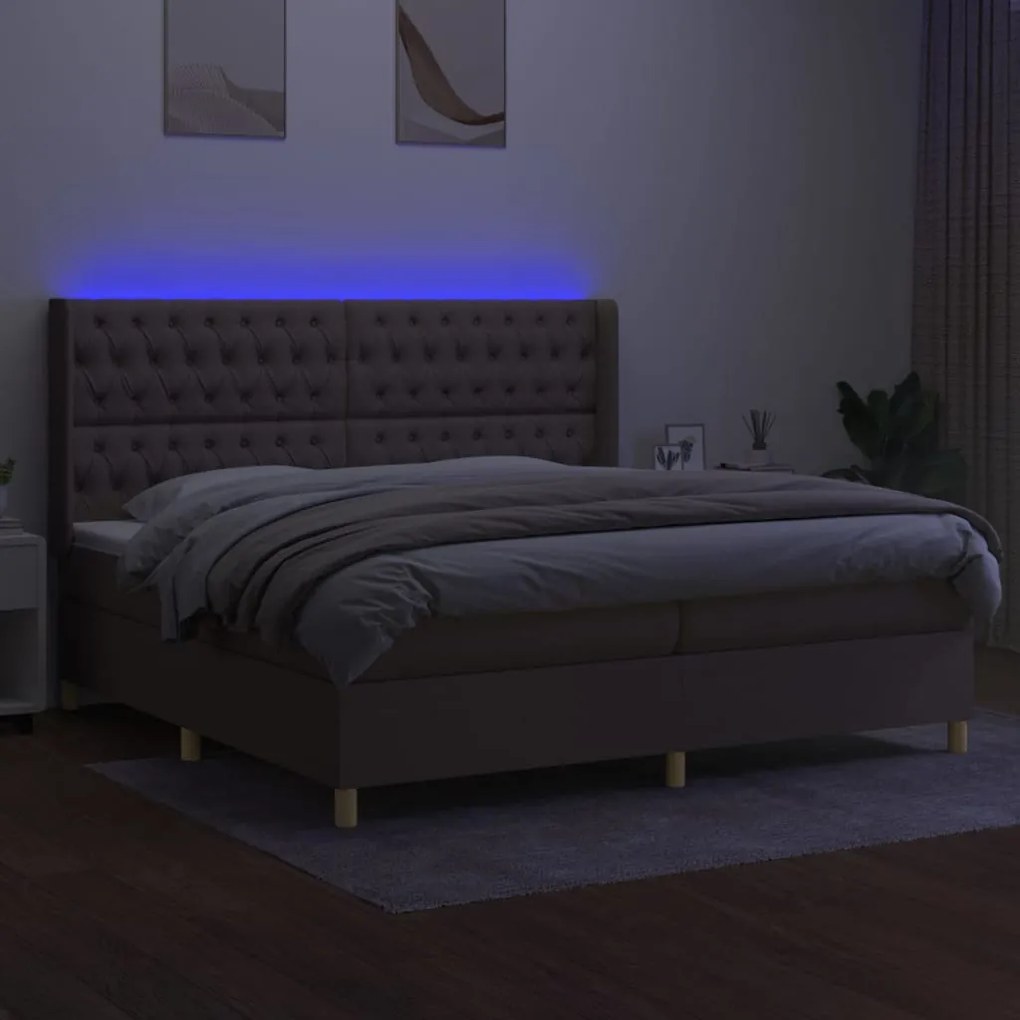 Cama box spring colchão/LED 200x200cm tecido cinza-acastanhado