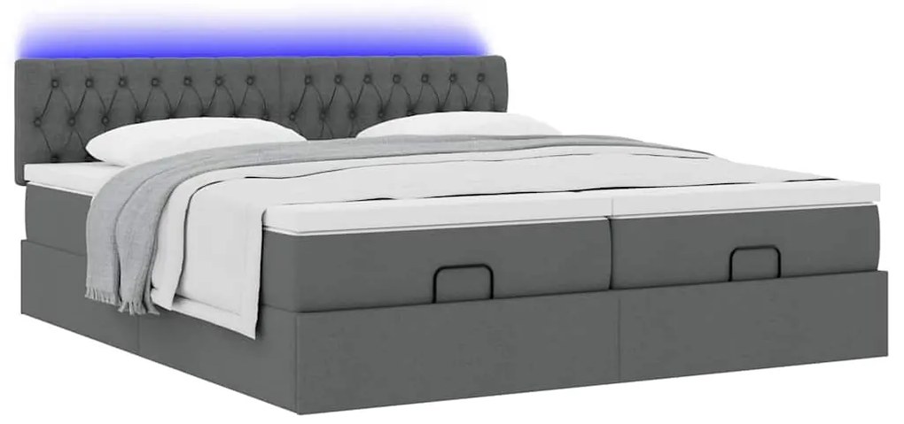 Estrutura de cama otomana com colchões tecido cinzento escuro