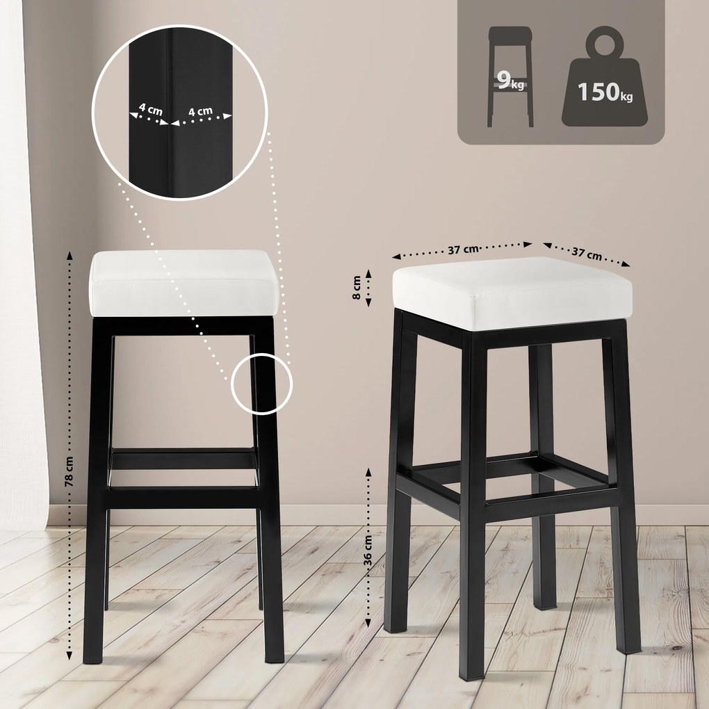 Banco de bar Taylor em couro sintético 37 x 78 x 37 cm Branco