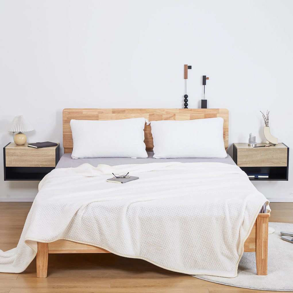 Conjunto de 2 Mesas de Cabeceira Flutuantes com 1 Gaveta e Prateleira Aberta 46x30x30 cm Carvalho e Preto