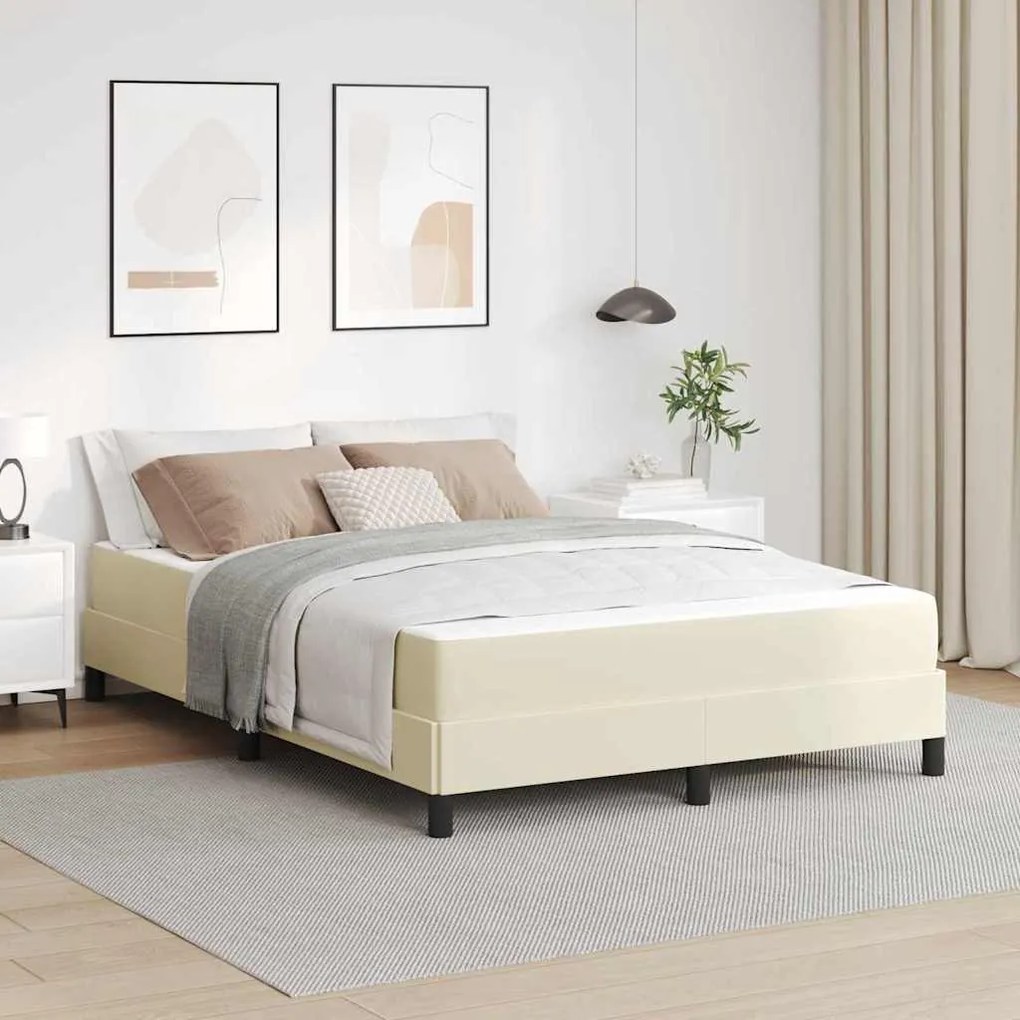 vidaXL Estrutura da Cama com colchão Creme 140 x 190 cm tecido