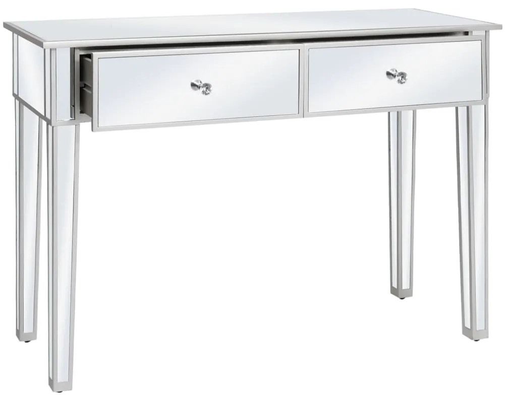 Mesa consola espelhada em MDF e vidro 106,5x38x76,5 cm