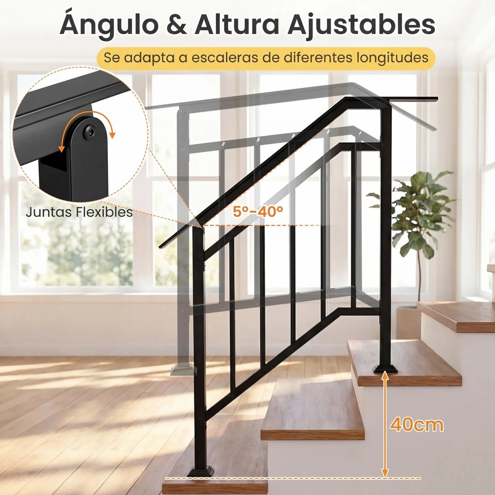 Conjunto de 2 Corrimãos de Proteção Lateral para Escadas, 96-104,5 x 9 x 133-99 cm, Ajustáveis, Preto