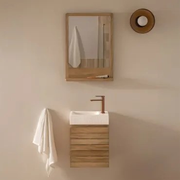 Conjunto De Móveis De Banheiro Em Madeira Teca Com Pia Integrada Em Cimento Napier Madeira De Teca & Madeira Retangular 50x70 Cm Mazure & Ouro - Sklum