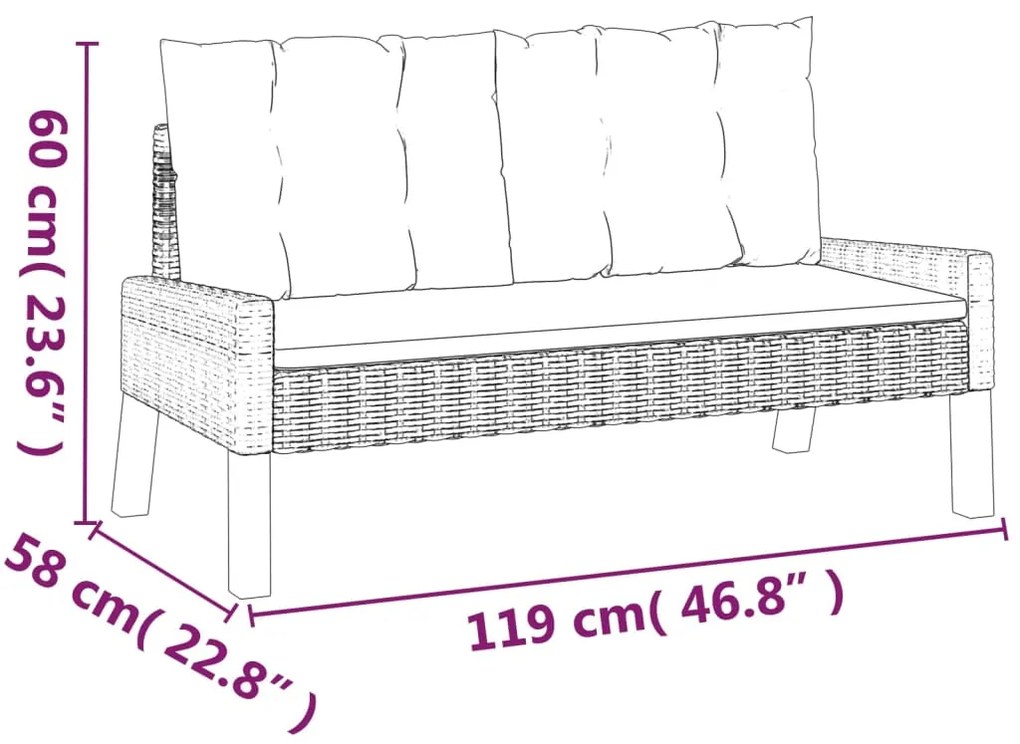 4 pcs conj. lounge jardim c/ almofadões vime PE/madeira maciça